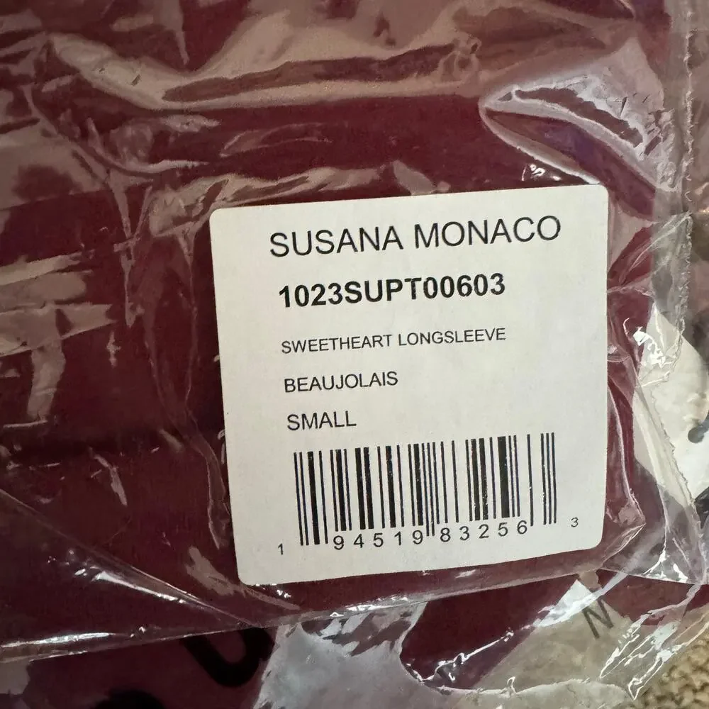 Susana Monaco Sweetheart Long Sleeve Top Red NWT Size Small